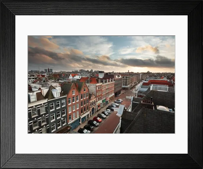 Framed Print : Amsterdam; Netherlands view of the cityscape from De Pijp at dusk Framed Print : Amsterdam; Netherlands view of the cityscape from De Pijp at dusk