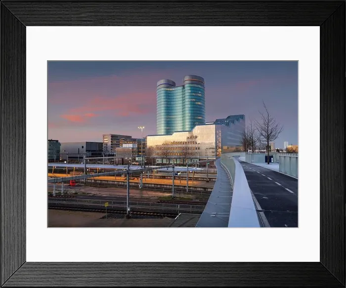 Framed Print : Utrecht, Netherlands cityscape over train station platforms at dawn Framed Print : Utrecht, Netherlands cityscape over train station platforms at dawn