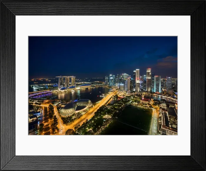 Framed Print : Aerial view of Singapore business district and city at twilight in Singapore, Asia Framed Print : Aerial view of Singapore business district and city at twilight in Singapore, Asia