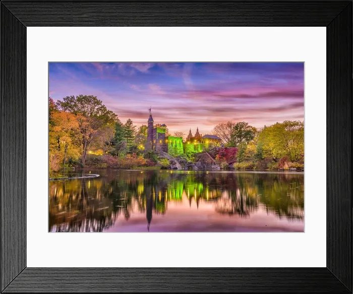 Framed Print : New York, New York at Central Park's castle and pond during an autumn dusk Framed Print : New York, New York at Central Park's castle and pond during an autumn dusk