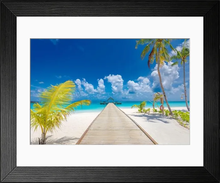 Framed Print : Wooden bridge, jetty at tropical beach in the Maldives at sunny summer day. Amazing summer tropical island beach Framed Print : Wooden bridge, jetty at tropical beach in the Maldives at sunny summer day. Amazing summer tropical island beach
