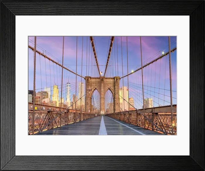 Framed Print : New York, New York on the Brooklyn Bridge Promenade facing Manhattan's skyline at dawn Framed Print : New York, New York on the Brooklyn Bridge Promenade facing Manhattan's skyline at dawn