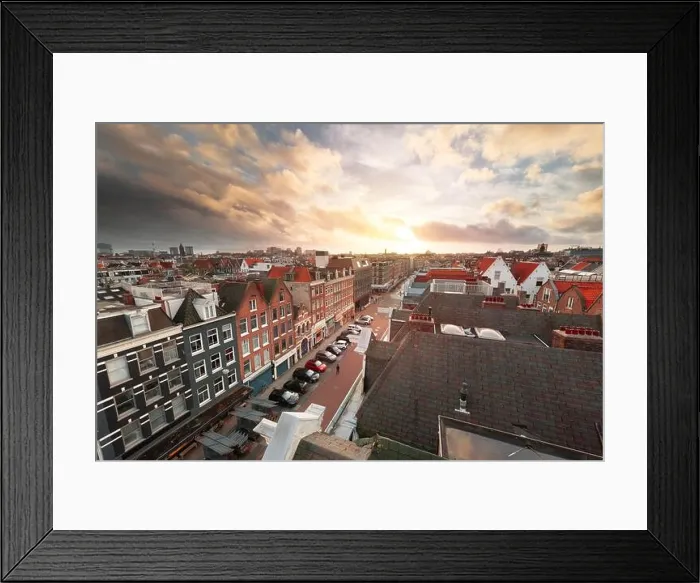 Framed Print : Amsterdam, Netherlands view of the cityscape from De Pijp at dusk Framed Print : Amsterdam, Netherlands view of the cityscape from De Pijp at dusk