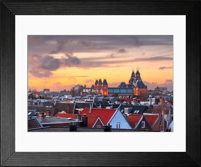 Framed Print : Amsterdam, Netherlands view of the cityscape from De Pijp at dusk Framed Print : Amsterdam, Netherlands view of the cityscape from De Pijp at dusk