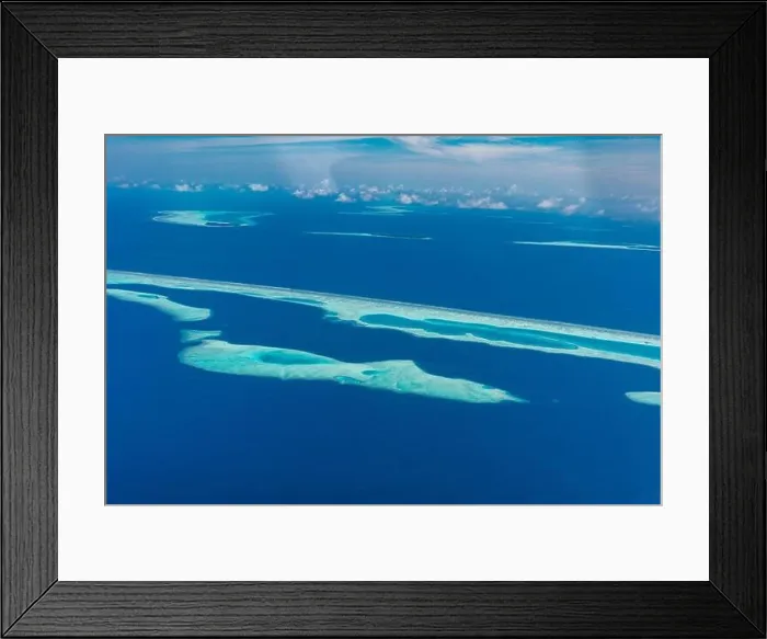 Framed Print : Beauty tropical island. Aerial view on tropical islands, drone, plane view from coral reef atoll in Maldives islands. Exotic travel nature destination