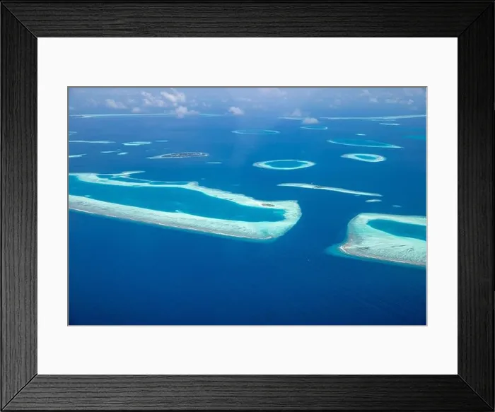 Framed Print : Beauty tropical island. Aerial view on tropical islands, drone, plane view from coral reef atoll in Maldives islands. Exotic travel nature destination