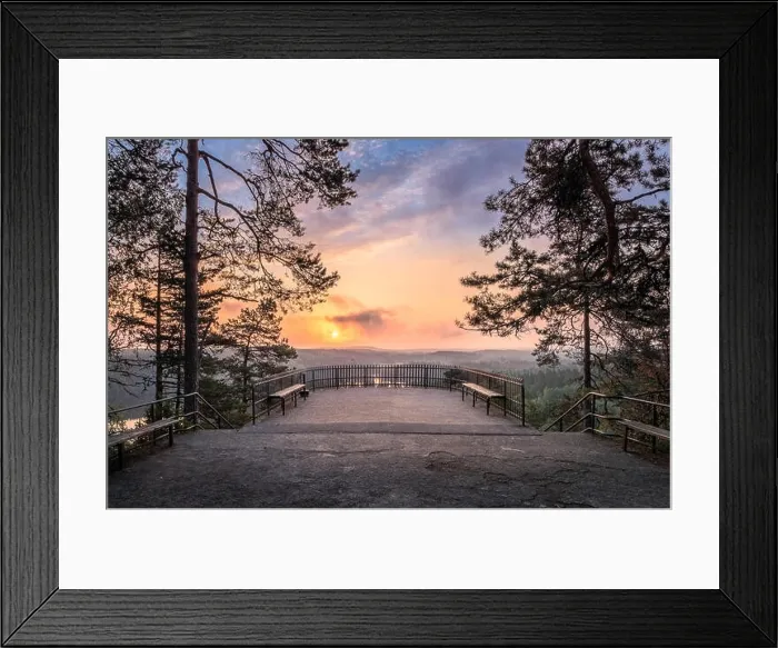 Framed Print : Scenic landscape with sunrise and viewpoint at autumn morning in Finland Framed Print : Scenic landscape with sunrise and viewpoint at autumn morning in Finland