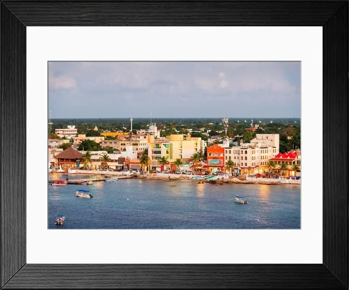 Framed Print : Cozumel, Mexico coastal town skyline at dusk Framed Print : Cozumel, Mexico coastal town skyline at dusk