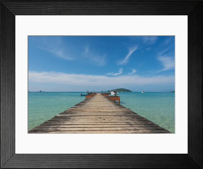 Framed Print : Wooden pier in Phuket, Thailand. Summer, Travel, Vacation and Holiday concept Framed Print : Wooden pier in Phuket, Thailand. Summer, Travel, Vacation and Holiday concept