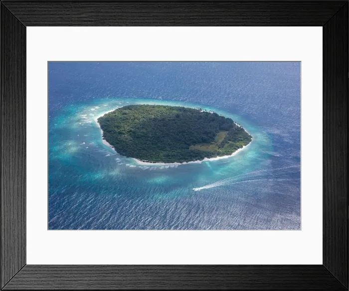 Framed Print : Beauty tropical island. Aerial view on tropical islands, drone, plane view from coral reef atoll in Maldives islands. Exotic travel nature destination Framed Print : Beauty tropical island. Aerial view on tropical islands, drone, plane view from coral reef atoll in Maldives islands. Exotic travel nature destination