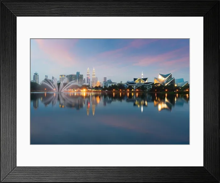 Framed Print : Kuala Lumpur Cityscape. image of Kuala Lumpur, Malaysia during sunset at Titiwangsa park with fountain Framed Print : Kuala Lumpur Cityscape. image of Kuala Lumpur, Malaysia during sunset at Titiwangsa park with fountain