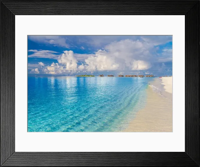 Framed Print : Amazing Maldives island beach, summer vacation and holiday concept. Luxury resort and hotel view, blue sea, white sand, tranquil tropical landscape Framed Print : Amazing Maldives island beach, summer vacation and holiday concept. Luxury resort and hotel view, blue sea, white sand, tranquil tropical landscape