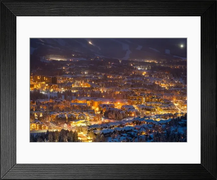 Framed Print : Breckenridge, Colorado, USA town skyline in winter at dusk