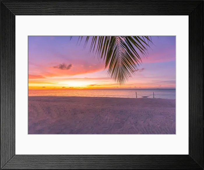 Framed Print : Art Beautiful sunrise over the tropical beach nature. Relax beach landscape, amazing seascape sunset view. Horizon palm leaf, sand colorful sky clouds Framed Print : Art Beautiful sunrise over the tropical beach nature. Relax beach landscape, amazing seascape sunset view. Horizon palm leaf, sand colorful sky clouds