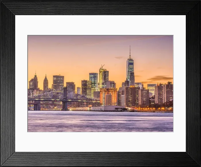 Framed Print : New York City, USA skyline on the East River with Brooklyn Bridge at dusk Framed Print : New York City, USA skyline on the East River with Brooklyn Bridge at dusk