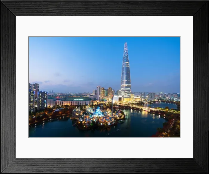 Framed Print : South Korea skyline of Seoul, The best view of South Korea with Lotte world mall at Jamsil in Seoul Framed Print : South Korea skyline of Seoul, The best view of South Korea with Lotte world mall at Jamsil in Seoul