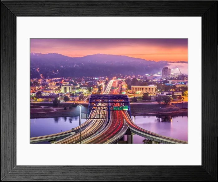 Framed Print : Charleston, West Virginia, USA downtown skyline over the interstate and the river Framed Print : Charleston, West Virginia, USA downtown skyline over the interstate and the river
