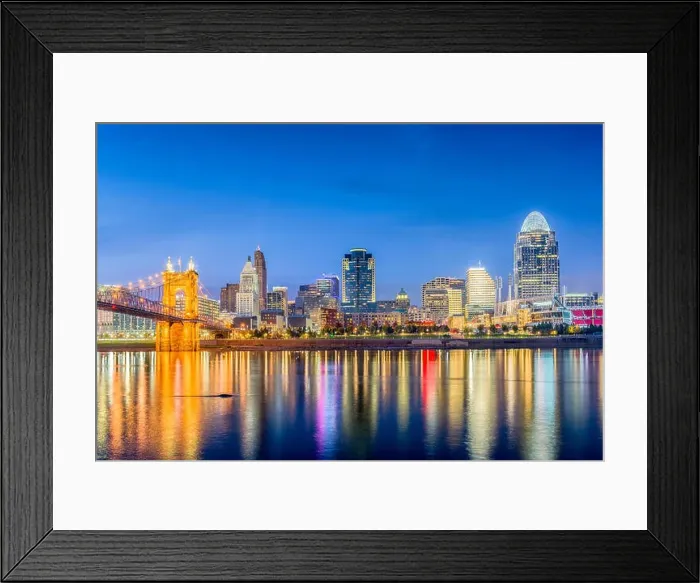 Framed Print : Cincinnati, Ohio, USA skyline on the river at dusk Framed Print : Cincinnati, Ohio, USA skyline on the river at dusk