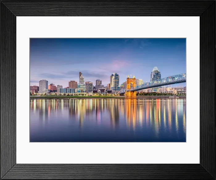 Framed Print : Cincinnati, Ohio, USA skyline on the river at dusk Framed Print : Cincinnati, Ohio, USA skyline on the river at dusk