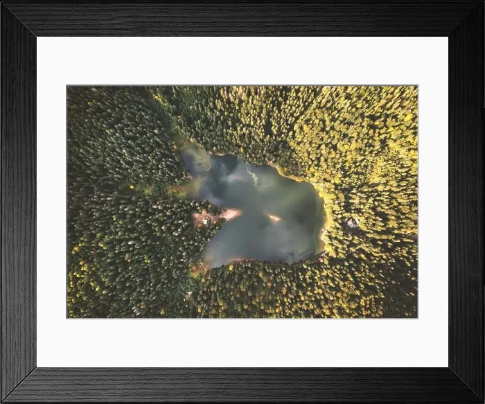 Framed Print : Aerial view of wild Lake Synevir in Carpathian Mountains in Ukraine. Foggy lake in summer autumn forest. Landscape photography Framed Print : Aerial view of wild Lake Synevir in Carpathian Mountains in Ukraine. Foggy lake in summer autumn forest. Landscape photography