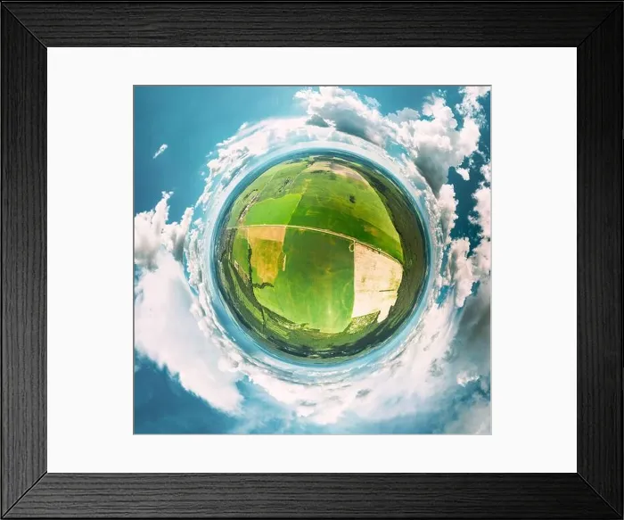 Framed Print : Aerial View Countryside Rural Landscape With Small Village, Gardens And Green Field In Spring Summer Day. Elevated View. Little Small Planet Concept Framed Print : Aerial View Countryside Rural Landscape With Small Village, Gardens And Green Field In Spring Summer Day. Elevated View. Little Small Planet Concept