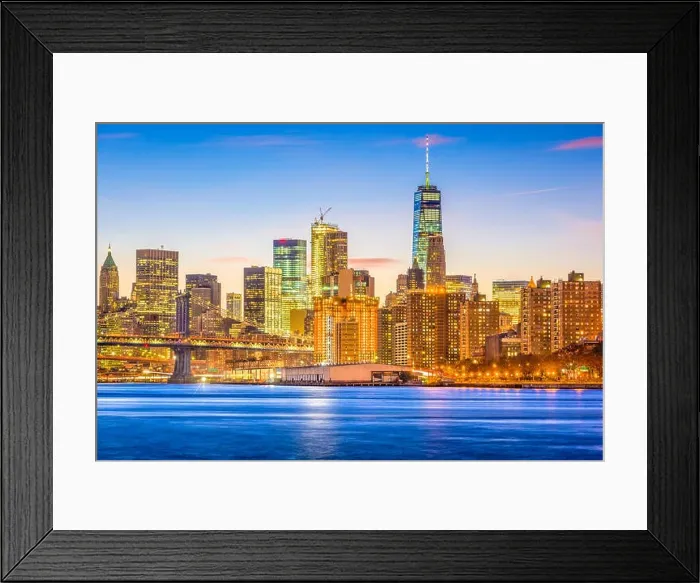 Framed Print : New York, New York, USA lower Manhattan Financial District skyline at dusk on the East River Framed Print : New York, New York, USA lower Manhattan Financial District skyline at dusk on the East River