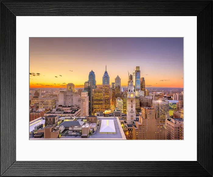 Framed Print : Philadelphia, Pennsylvania, USA skyline over the Center City business district at dusk Framed Print : Philadelphia, Pennsylvania, USA skyline over the Center City business district at dusk