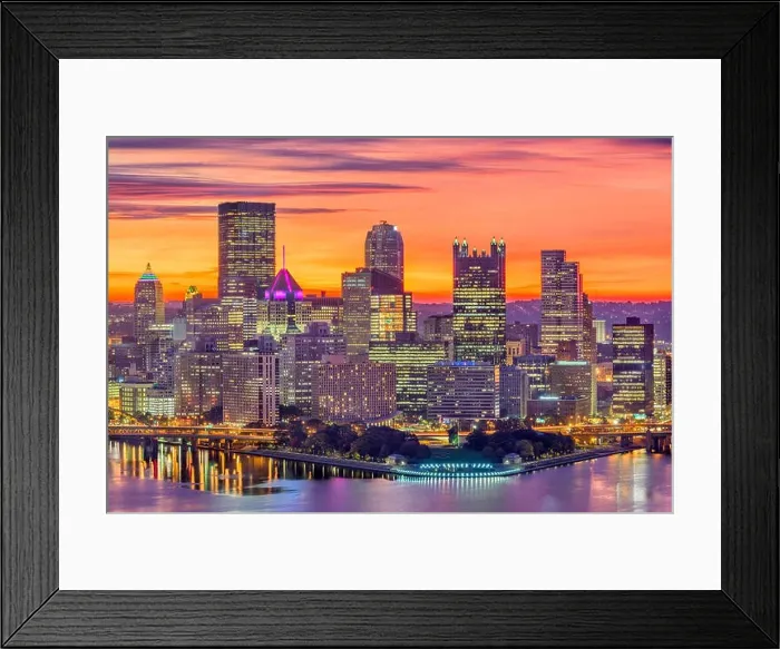 Framed Print : Pittsburgh, Pennsylvania, USA downtown skyline over the confluence of the three rivers at dawn Framed Print : Pittsburgh, Pennsylvania, USA downtown skyline over the confluence of the three rivers at dawn