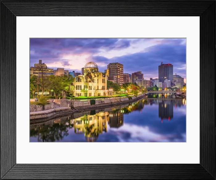 Framed Print : Hiroshima, Japan city skyline at dusk with the Atomic dome Framed Print : Hiroshima, Japan city skyline at dusk with the Atomic dome