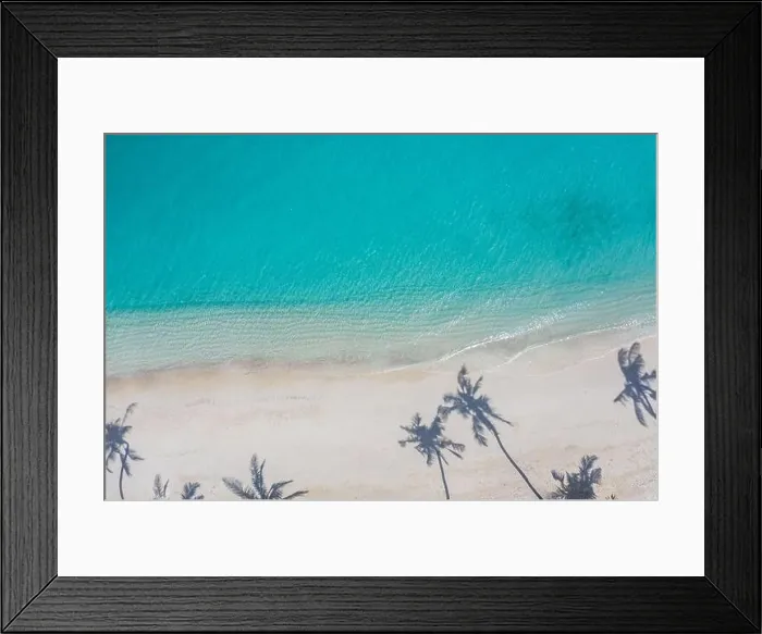 Framed Print : Beach with beautiful coastline. Amazing aerial drone view summer landscape. Color water is turquoise, white sand and palm trees shadows, sunny nature Framed Print : Beach with beautiful coastline. Amazing aerial drone view summer landscape. Color water is turquoise, white sand and palm trees shadows, sunny nature