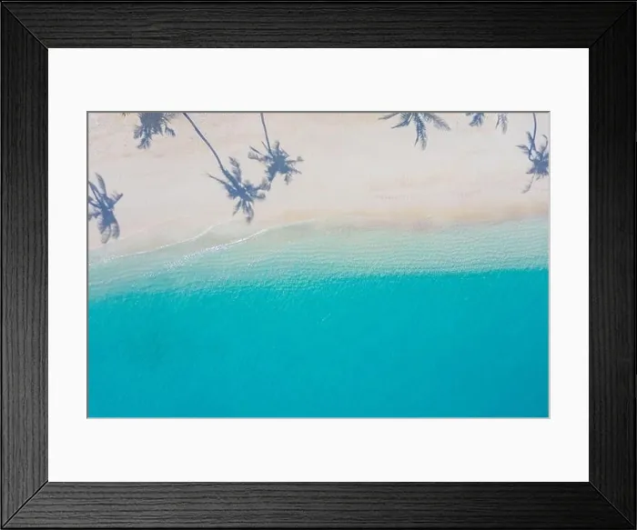Framed Print : Beach with beautiful coastline. Amazing aerial drone view summer landscape. Color water is turquoise, white sand and palm trees shadows, sunny nature Framed Print : Beach with beautiful coastline. Amazing aerial drone view summer landscape. Color water is turquoise, white sand and palm trees shadows, sunny nature