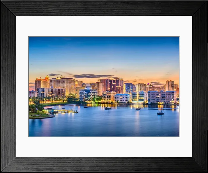 Framed Print : Sarasota, Florida, USA skyline on the bay at dawn Framed Print : Sarasota, Florida, USA skyline on the bay at dawn