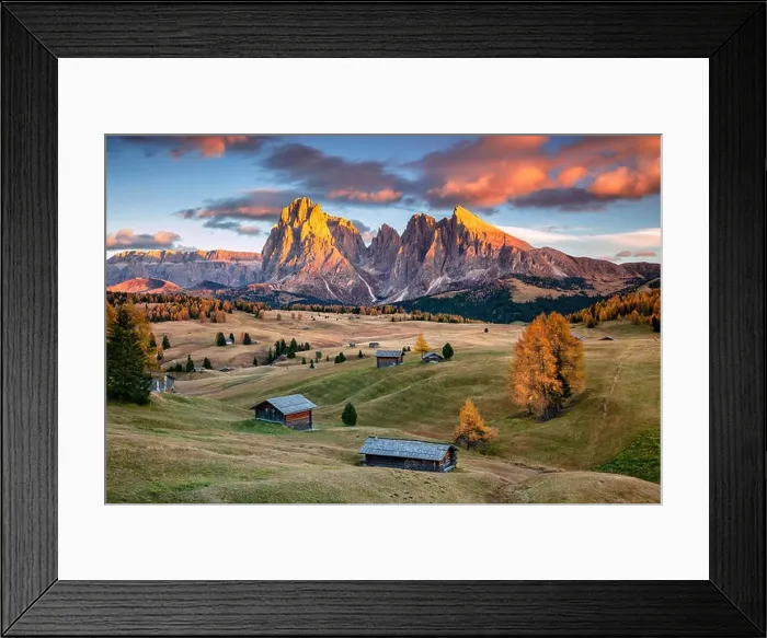 Framed Print : Dolomites. Landscape image of Seiser Alm a Dolomite plateau and the largest high-altitude Alpine meadow in Europe Framed Print : Dolomites. Landscape image of Seiser Alm a Dolomite plateau and the largest high-altitude Alpine meadow in Europe