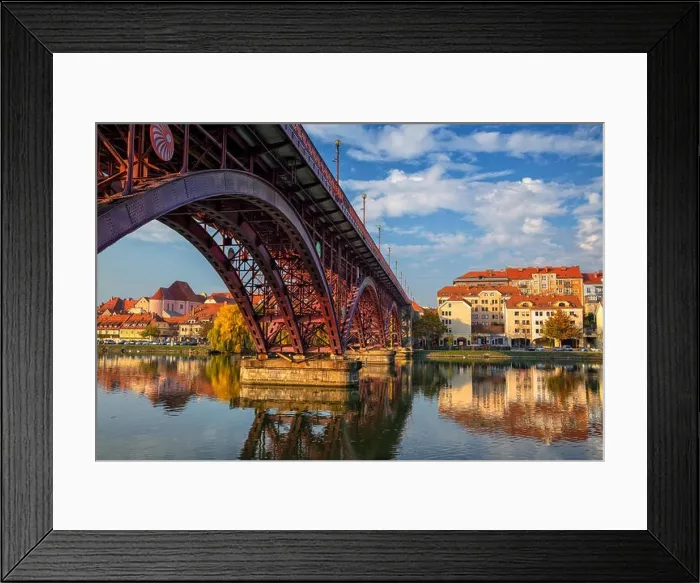 Framed Print : Maribor, Slovenia. Cityscape image of Maribor, Slovenia during autumn day with reflection of the city in Drava River