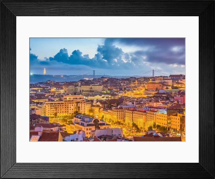 Framed Print : Lisbon, Portugal City Skyline over the Baixa district Framed Print : Lisbon, Portugal City Skyline over the Baixa district
