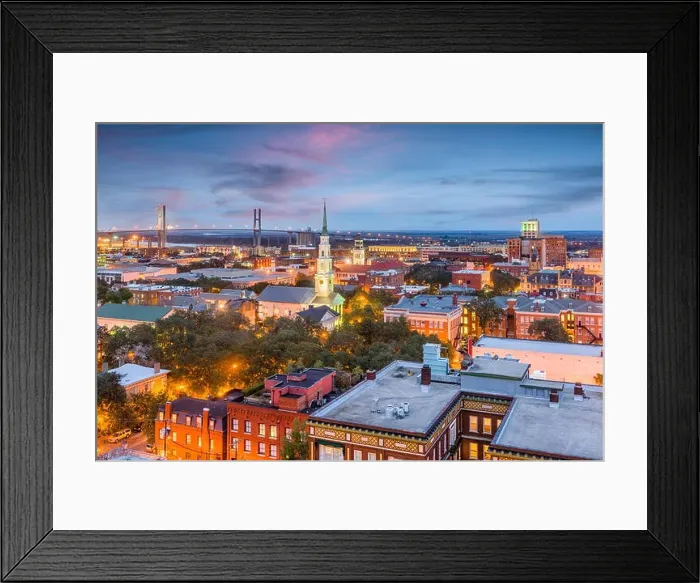 Framed Print : Savannah, Georgia, USA downtown skyline at dusk Framed Print : Savannah, Georgia, USA downtown skyline at dusk