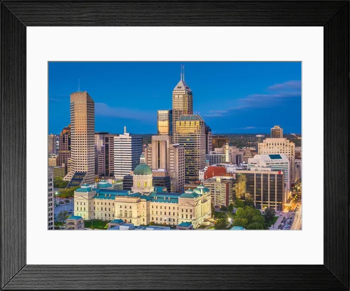 Framed Print : Indianapolis, Indiana, USA downtown city skyline with the State House at dusk Framed Print : Indianapolis, Indiana, USA downtown city skyline with the State House at dusk