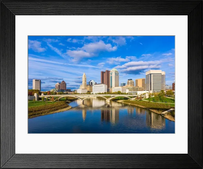 Framed Print : Columbus, Ohio, USA downtown skyline over the Scioto River Framed Print : Columbus, Ohio, USA downtown skyline over the Scioto River