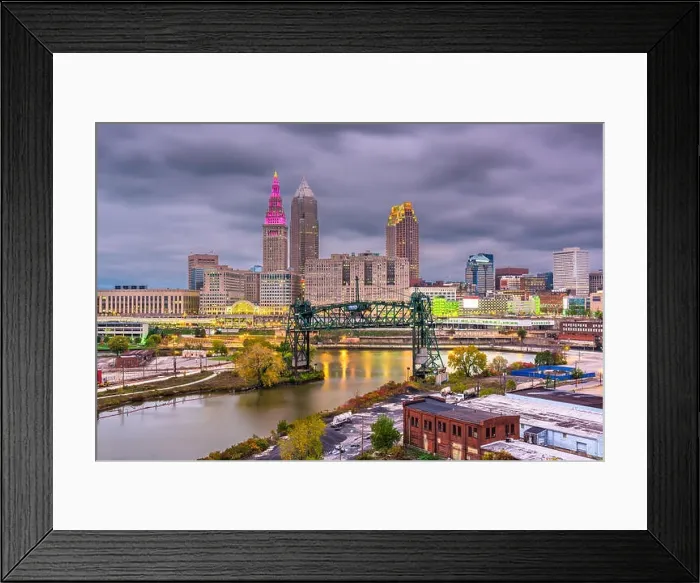 Framed Print : Cleveland, Ohio, USA skyline on the river Framed Print : Cleveland, Ohio, USA skyline on the river