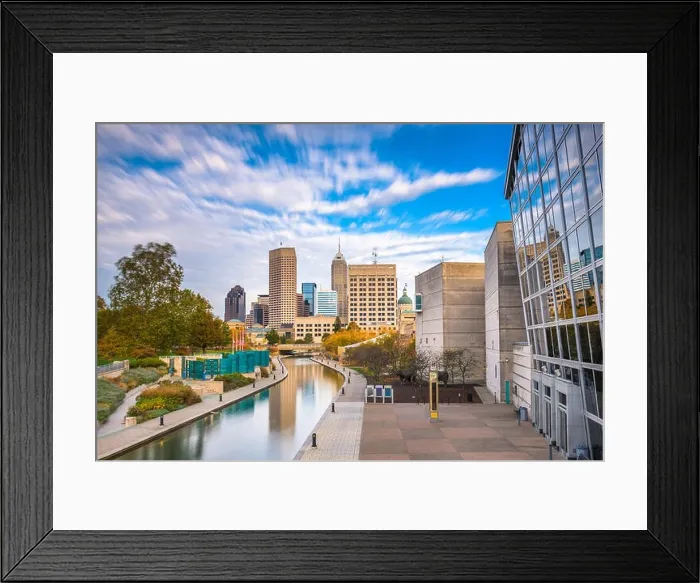 Framed Print : Indianapolis, Indiana, USA downtown skyline over the river walk Framed Print : Indianapolis, Indiana, USA downtown skyline over the river walk