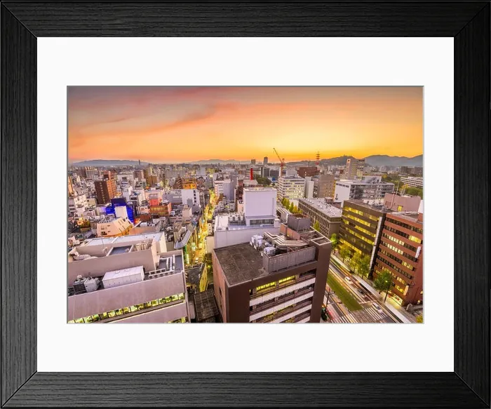 Framed Print : Kumamoto City, Japan downtown skyline from above at dusk Framed Print : Kumamoto City, Japan downtown skyline from above at dusk
