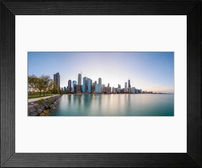 Framed Print : Chicago, Illinois, USA downtown skyline from Lake Michigan at dusk Framed Print : Chicago, Illinois, USA downtown skyline from Lake Michigan at dusk