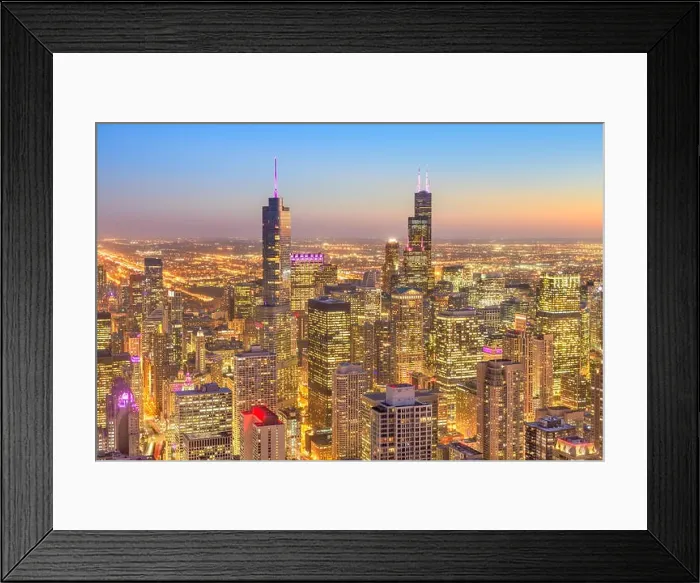 Framed Print : Chicago, Illinois, USA downtown city skyline from above at dusk Framed Print : Chicago, Illinois, USA downtown city skyline from above at dusk