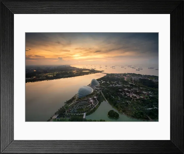 Framed Print : Aerial view of Singapore Gardens near Marina Bay in Singapore in morning Framed Print : Aerial view of Singapore Gardens near Marina Bay in Singapore in morning