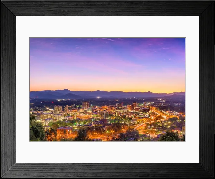 Framed Print : Asheville, North Carolina, USA skyline over downtown with the Blue Ridge Mountains Framed Print : Asheville, North Carolina, USA skyline over downtown with the Blue Ridge Mountains