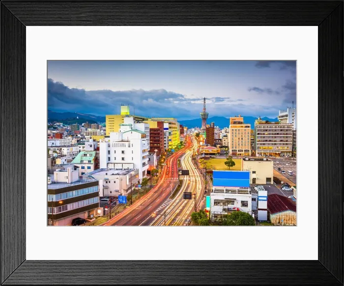 Framed Print : Beppu, Japan downtown city skyline at dusk Framed Print : Beppu, Japan downtown city skyline at dusk
