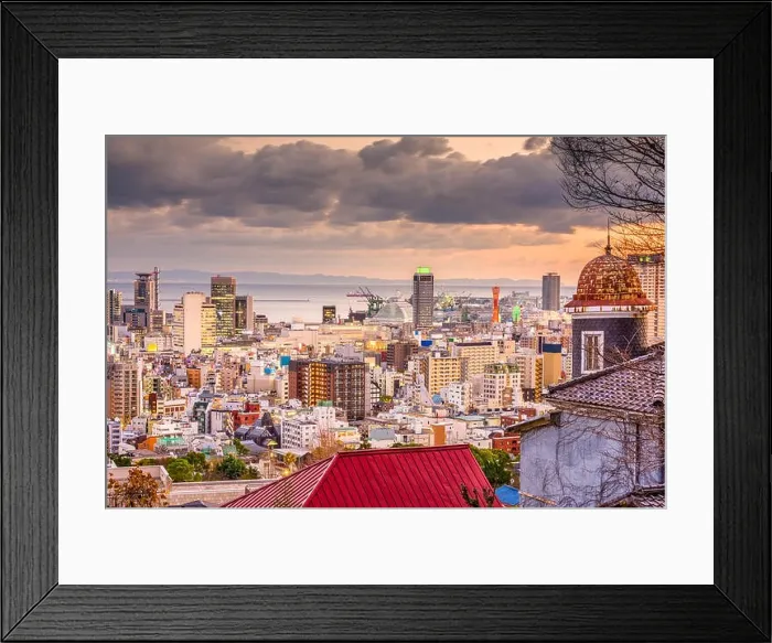 Framed Print : Kobe, Japan city skyline from the historic Kitano District Framed Print : Kobe, Japan city skyline from the historic Kitano District