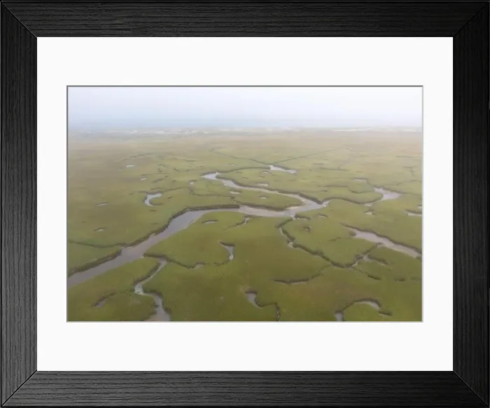 Framed Print : Fog drifts over an extensive salt marsh in Pleasant Bay, Cape Cod, Massachusetts. This type of wetland habitat is vital feeding grounds for wildlife Framed Print : Fog drifts over an extensive salt marsh in Pleasant Bay, Cape Cod, Massachusetts. This type of wetland habitat is vital feeding grounds for wildlife