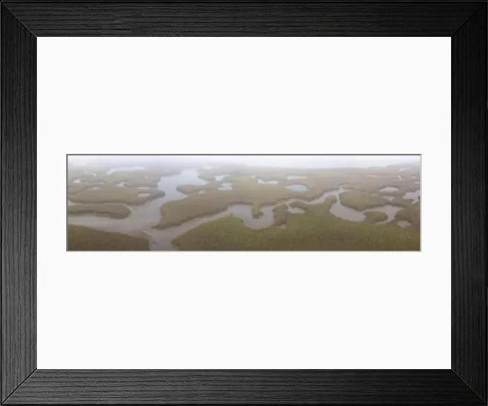 Framed Print : Fog drifts over an extensive salt marsh in Pleasant Bay, Cape Cod, Massachusetts. This type of habitat is vital feeding grounds for migrating Framed Print : Fog drifts over an extensive salt marsh in Pleasant Bay, Cape Cod, Massachusetts. This type of habitat is vital feeding grounds for migrating