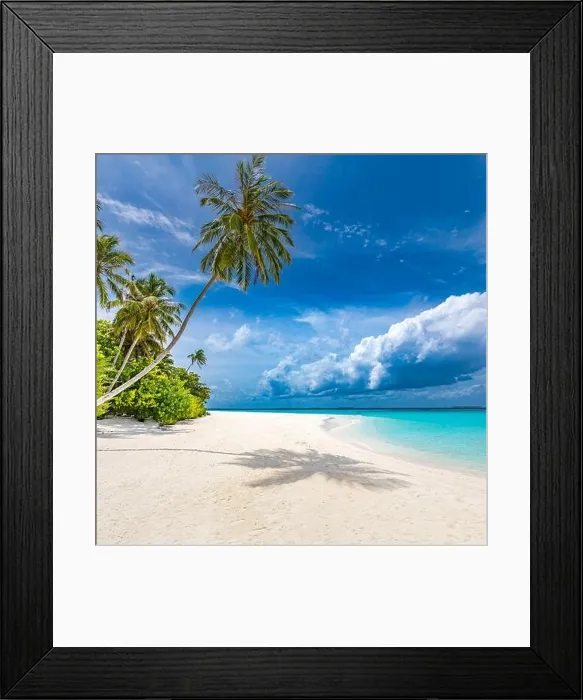 Framed Print : Maldives paradise tropical beach. Amazing view, blue turquoise lagoon water, palm trees and white sandy beach. Luxury travel vacation destination Framed Print : Maldives paradise tropical beach. Amazing view, blue turquoise lagoon water, palm trees and white sandy beach. Luxury travel vacation destination